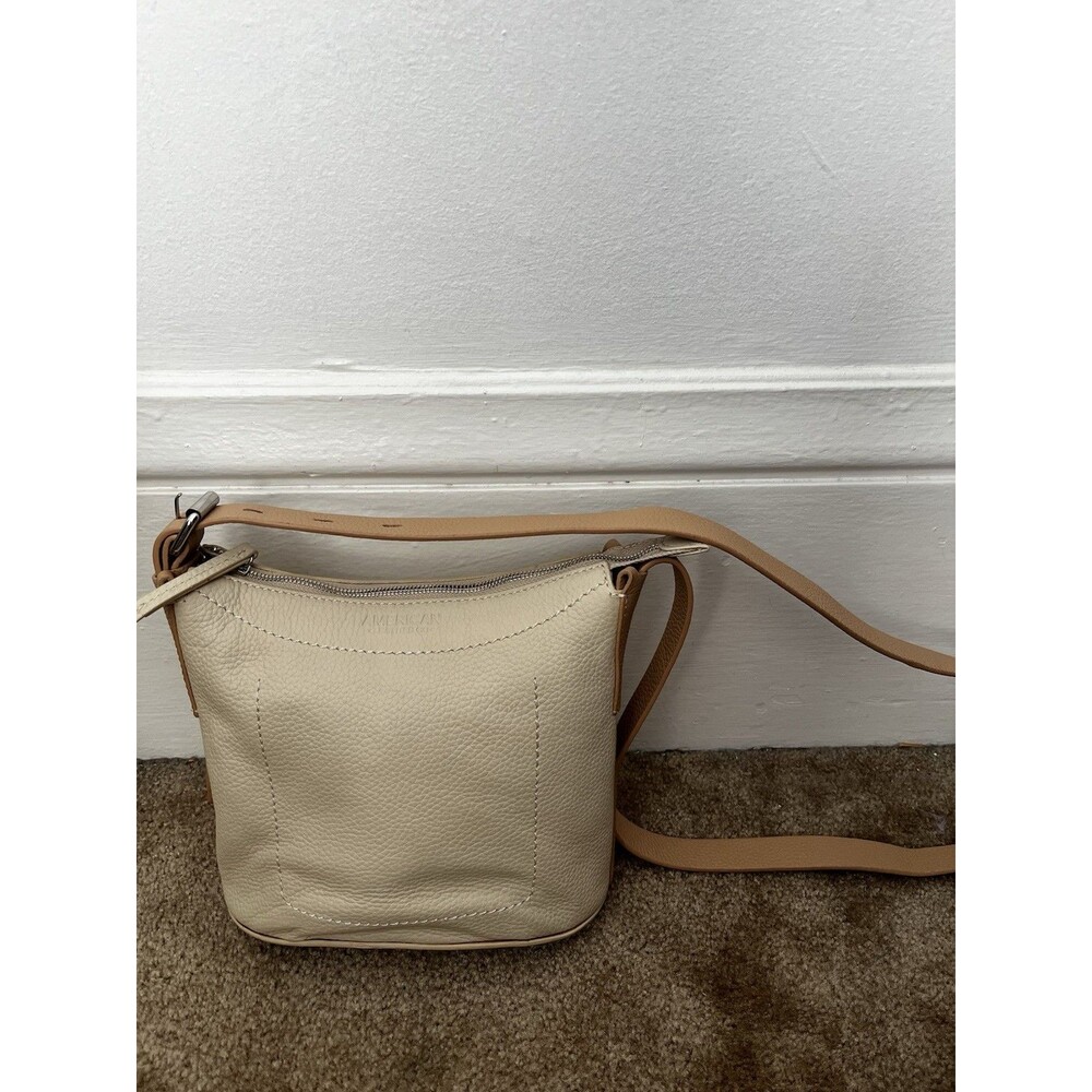 Womens Leather crossbody bag Cream Office Work Casual Adjustable Bucket w/cover